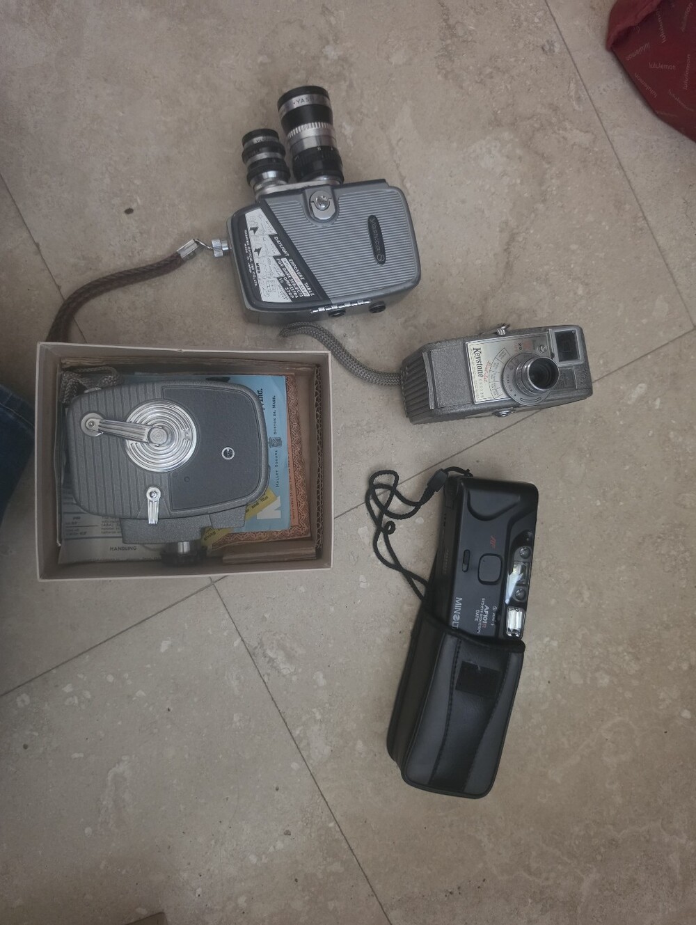 Vintage Silver & Black Movie Camera and Film Camera Bundle